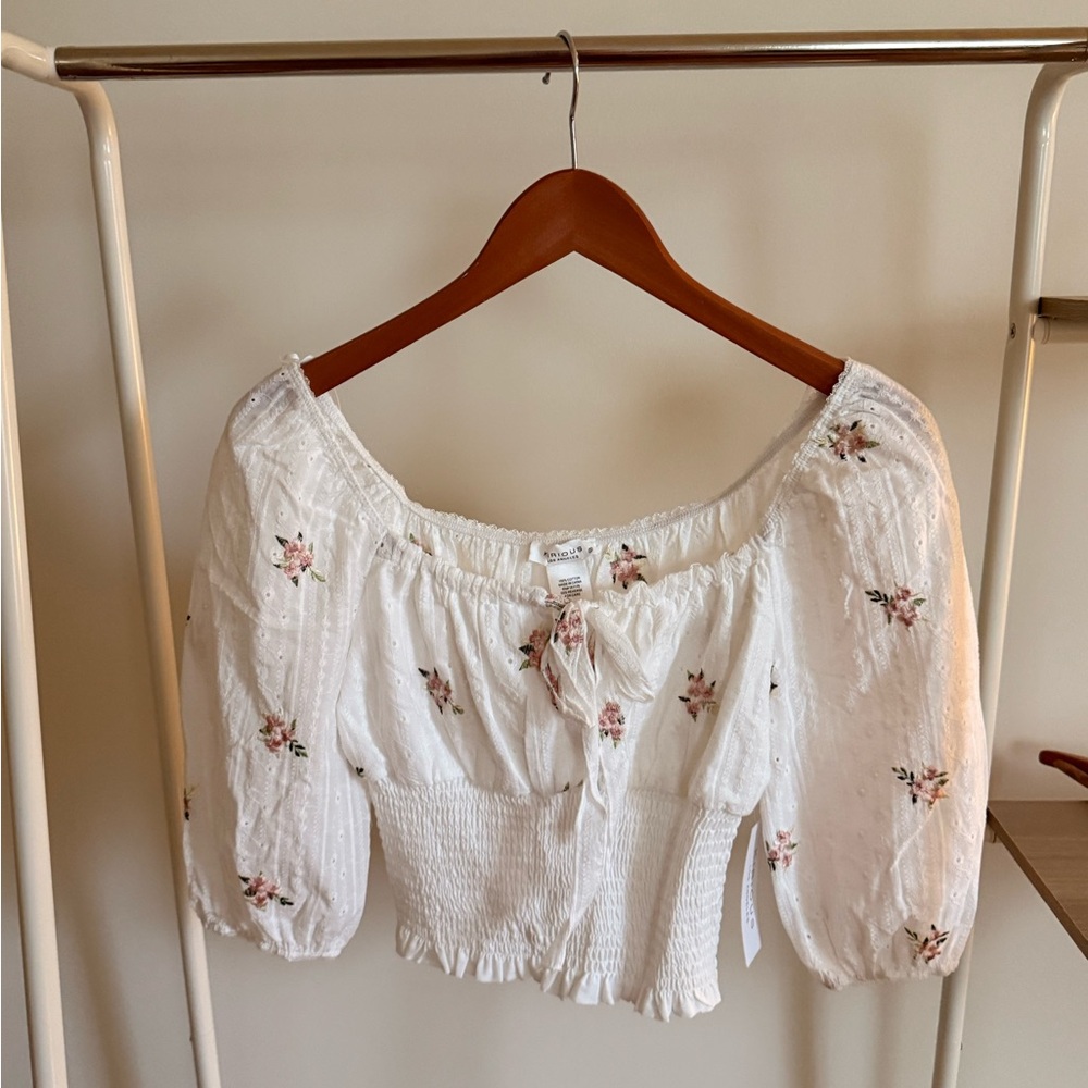 Floral Embroidered White Blouse